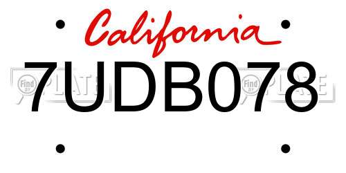 7UDB078 California License Plate