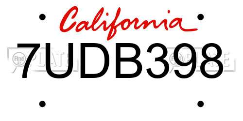 7UDB398 California License Plate