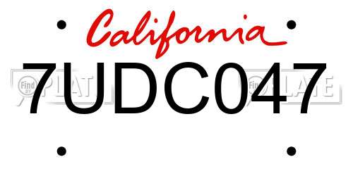 7UDC047 California License Plate