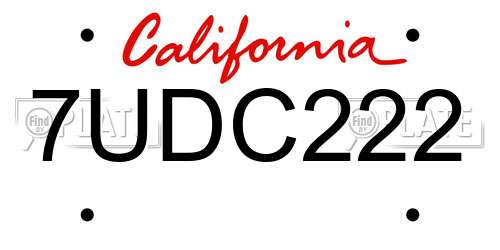 7UDC222 California License Plate