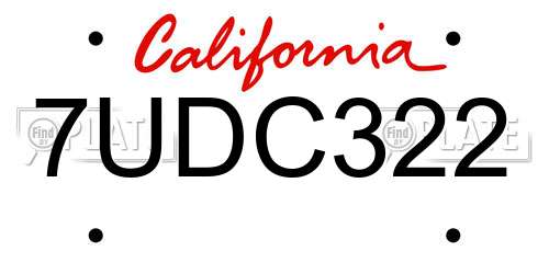 7UDC322 California License Plate
