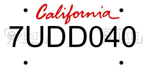 7UDD040 California License Plate