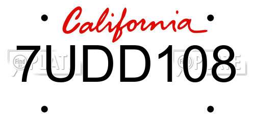 7UDD108 California License Plate