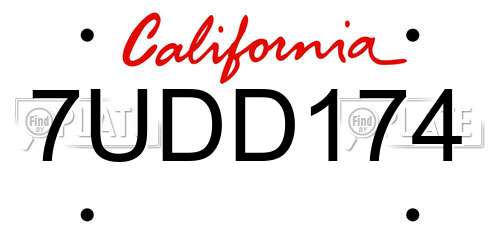 7UDD174 California License Plate