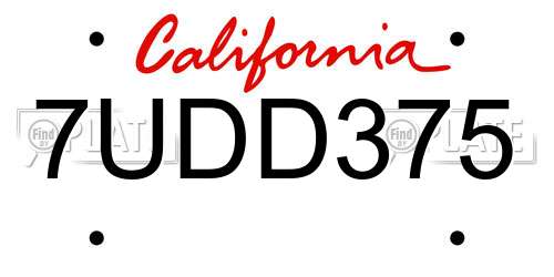 7UDD375 California License Plate