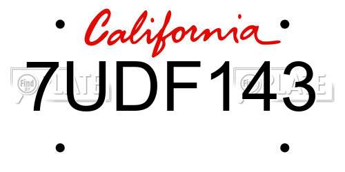 7UDF143 California License Plate