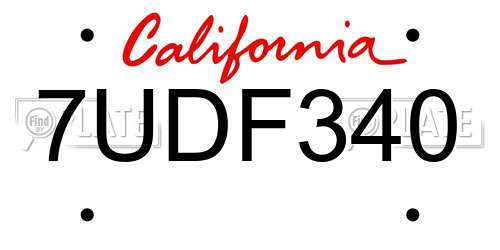 7UDF340 California License Plate