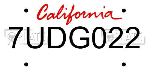 7UDG022 California License Plate