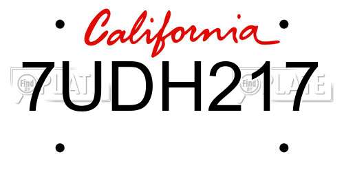 7UDH217 California License Plate