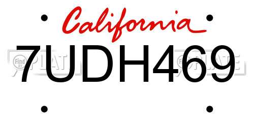 7UDH469 California License Plate