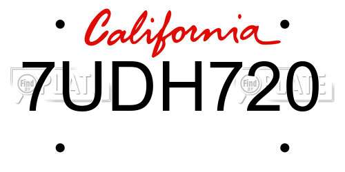7UDH720 California License Plate