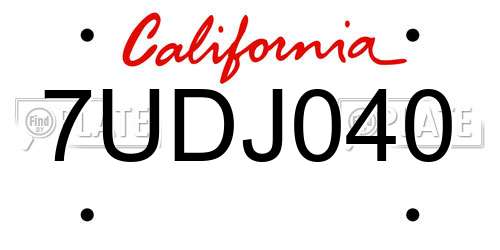 7UDJ040 California License Plate
