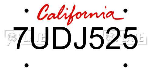 7UDJ525 California License Plate
