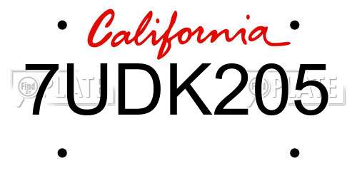 7UDK205 California License Plate