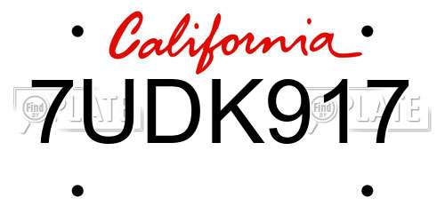 7UDK917 California License Plate