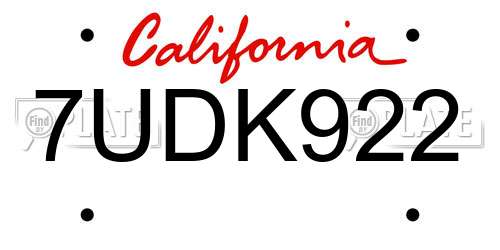 7UDK922 California License Plate