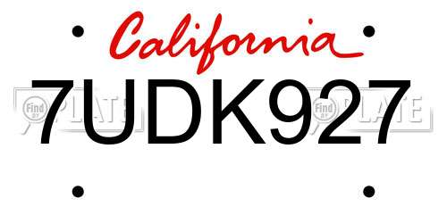 7UDK927 California License Plate