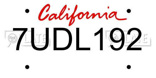7UDL192 California License Plate