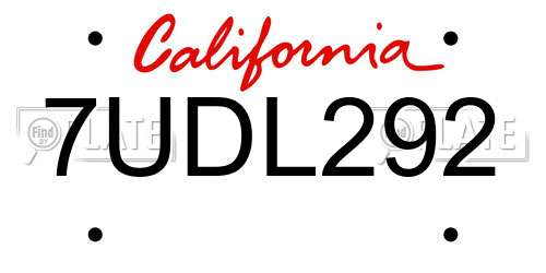 7UDL292 California License Plate
