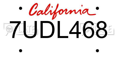 7UDL468 California License Plate