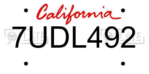 7UDL492 California License Plate