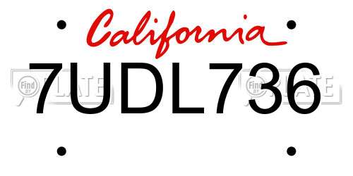 7UDL736 California License Plate