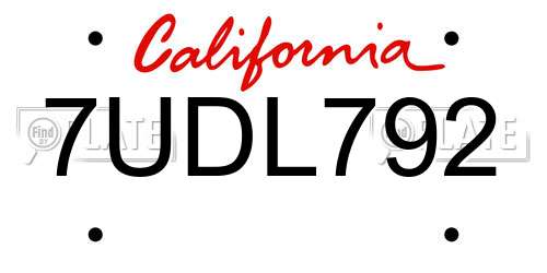 7UDL792 California License Plate