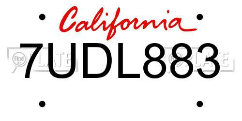 7UDL883 California License Plate