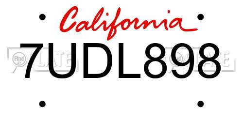 7UDL898 California License Plate