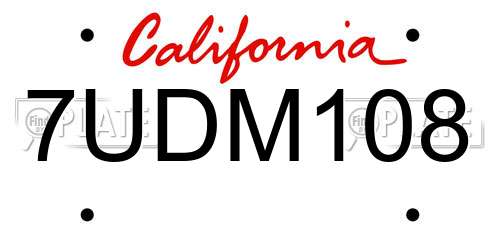 7UDM108 California License Plate
