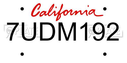 7UDM192 California License Plate