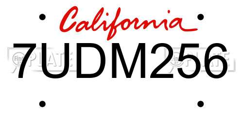 7UDM256 California License Plate