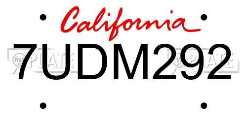 7UDM292 California License Plate