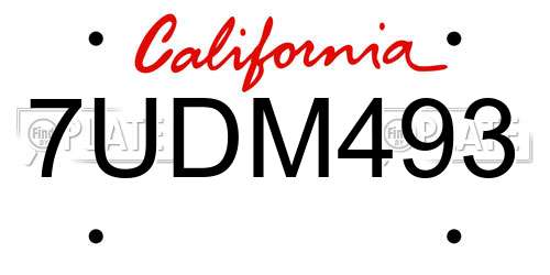 7UDM493 California License Plate