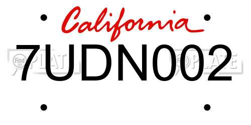 7UDN002 California License Plate