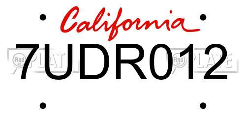 7UDR012 California License Plate