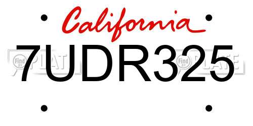 7UDR325 California License Plate