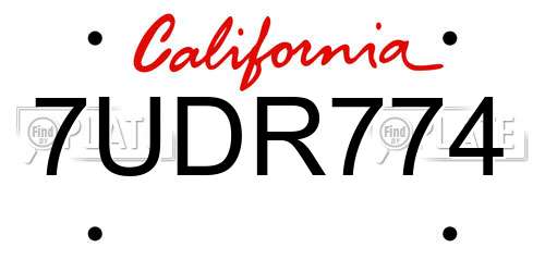 7UDR774 California License Plate