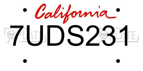 7UDS231 California License Plate