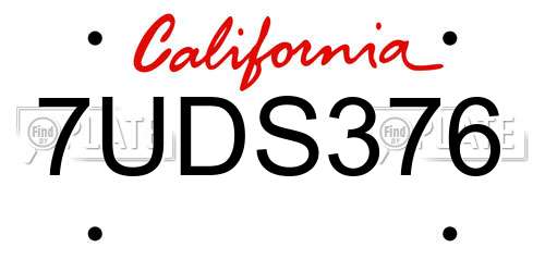 7UDS376 California License Plate