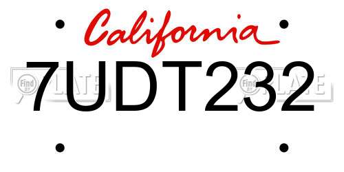 7UDT232 California License Plate