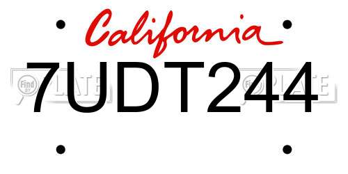 7UDT244 California License Plate