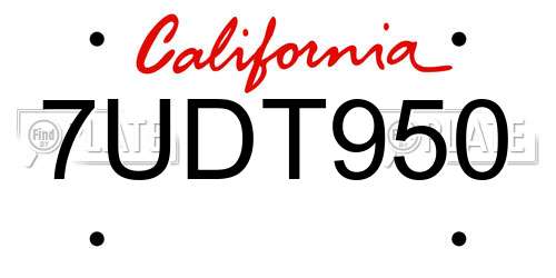 7UDT950 California License Plate