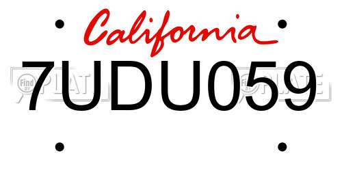 7UDU059 California License Plate