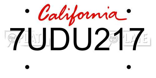 7UDU217 California License Plate
