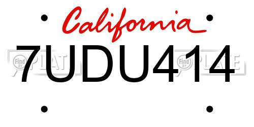 7UDU414 California License Plate