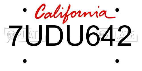 7UDU642 California License Plate