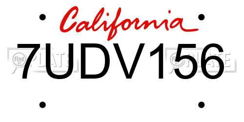 7UDV156 California License Plate