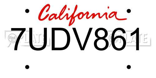 7UDV861 California License Plate