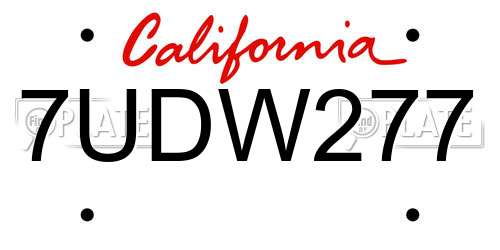 7UDW277 California License Plate
